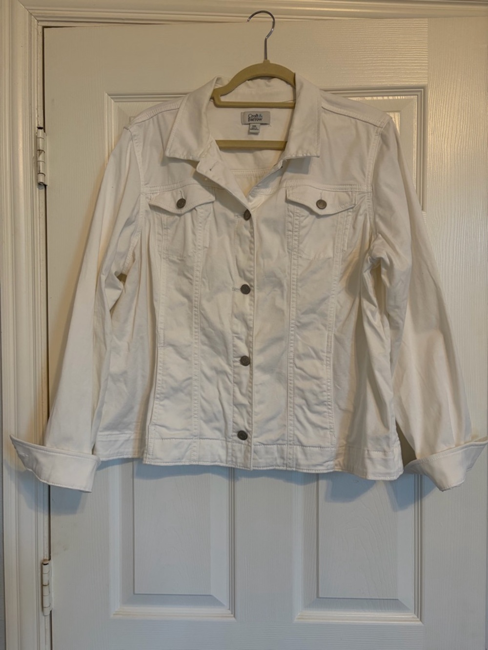 White Women’s Denim Jacket - Casual Button-Up